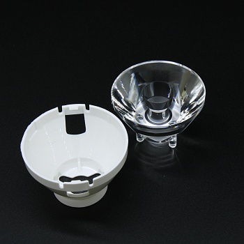 AJS35D22H3.8G - Линза белая с держателем для светодиода 3535/3030/5050XML,   эфф=93%, 3.8°, D=35mm  H:23,33mm, PMMA