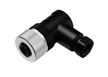 Розеточный разъем M12A08FPAFWSR608001 - Розеточный разъем на кабель, 8 полюсов, M12, угловой, A-Code, диаметр кабеля: 6,0-8,0 мм, 2А, 30V, корпус из пластика, резьбовое соединение: цинк