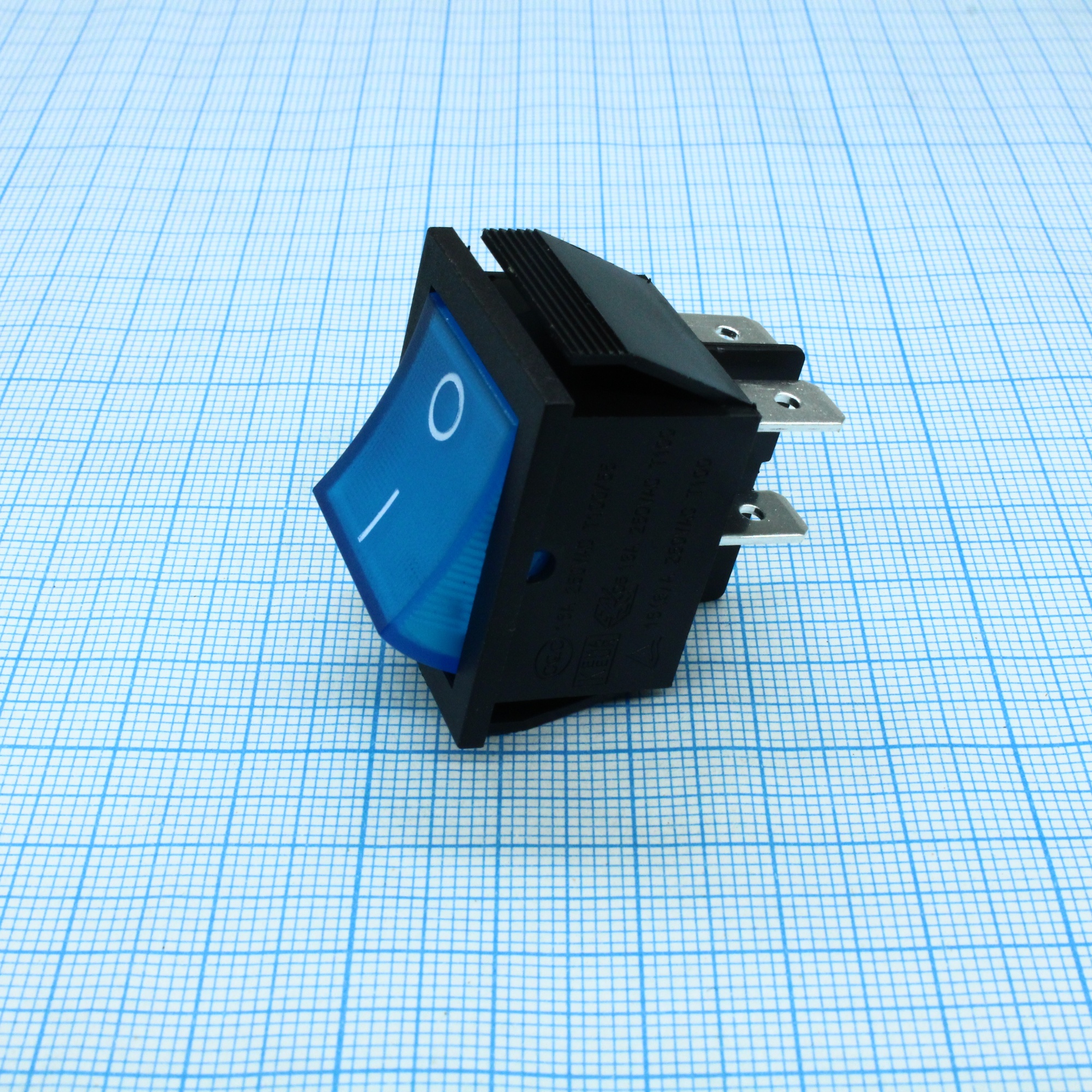 RK1-01 2X1 B/BL"0-" - Выключатель клавишный ON-OFF без подсветки цвет корпуса (черный) цвет кнопки (синий)