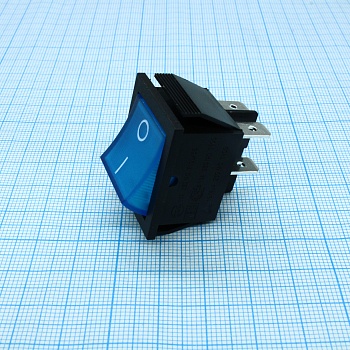 RK1-01 2X1 B/BL"0-" - Выключатель клавишный ON-OFF без подсветки цвет корпуса (черный) цвет кнопки (синий)