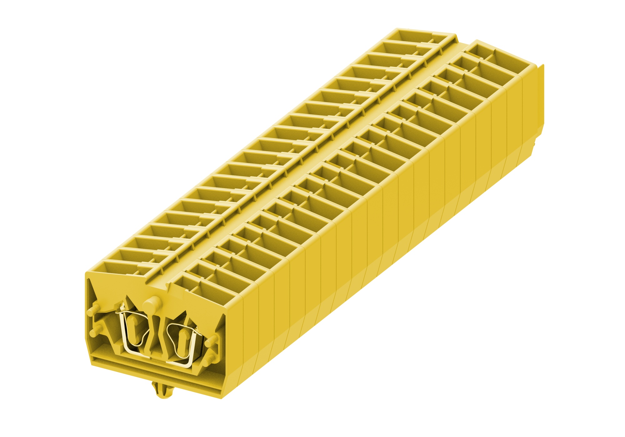 Клемма мини 254315 - Мини клемма, верхний подвод кабеля, 2 точки подключения в клемме, тип фиксации провода: пружинный, номинальное сечение: 2,5 мм кв., 24A, 800V, цвет: желтый, тип монтажа: защелки в панель