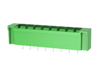 Вилочный разъем на плату MC-PA5.08V23-I-0002 - Вилочный разъем, вертикальный, на плату, шаг: 5.08 мм, 23 полюса, фиксация на плате пайкой, исполнение: с дополнительной фиксацией на плате, 320V, 18A, цвет: зеленый