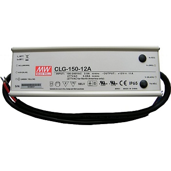 CLG-150-12A - AC-DC, 132Вт, IP65, вход 90…280В AC, 47…63Гц, ККМ, выход 12В/11А, рег.-25…+8%/12В, рег.-50%/11A, изоляция 4250В AC, в кожухе 222х68х39мм, -30…+70°С