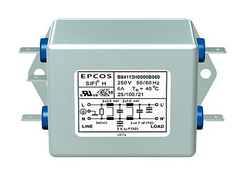 B84113H0000B030 - Фильтр линии питания двухпроводный 50Гц/60Гц 3A 250В резьбовая шпилька фланцевое крепление