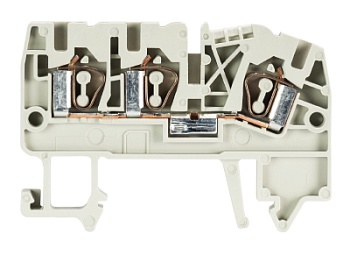 Клемма сдв. WKF 2.5 D1/2/35 - Проходная клемма, 3 точки подключения, тип фиксации провода: пружинный, номинальное сечение: 2,5 мм кв., 24A, 800V, ширина: 5 мм, цвет: серый, тип монтажа: DIN 35