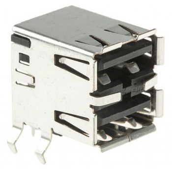 5787745-2 - Разъем сдвоенный USB, тип A, розетка USB 2.0, 8 выводов (2 порта), Прямой Угол