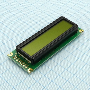 WH1602M-YYH-CTK# - ЖКИ знакосинтезирующий 16 x 2, STN Желто-зеленый Позитивный/прозрачно-отражающий светодиодная подсветка желто-зеленая размеры 85x32.6 мм, видимая область 66x16 мм, -20...70°C, контактные площадки слева 2 ряда 16 выводов