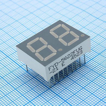 FYD-5622FUG-21 - 2-х разрядный индикатор 14,2мм/зеленый/570нм/30-80мкд/ОА