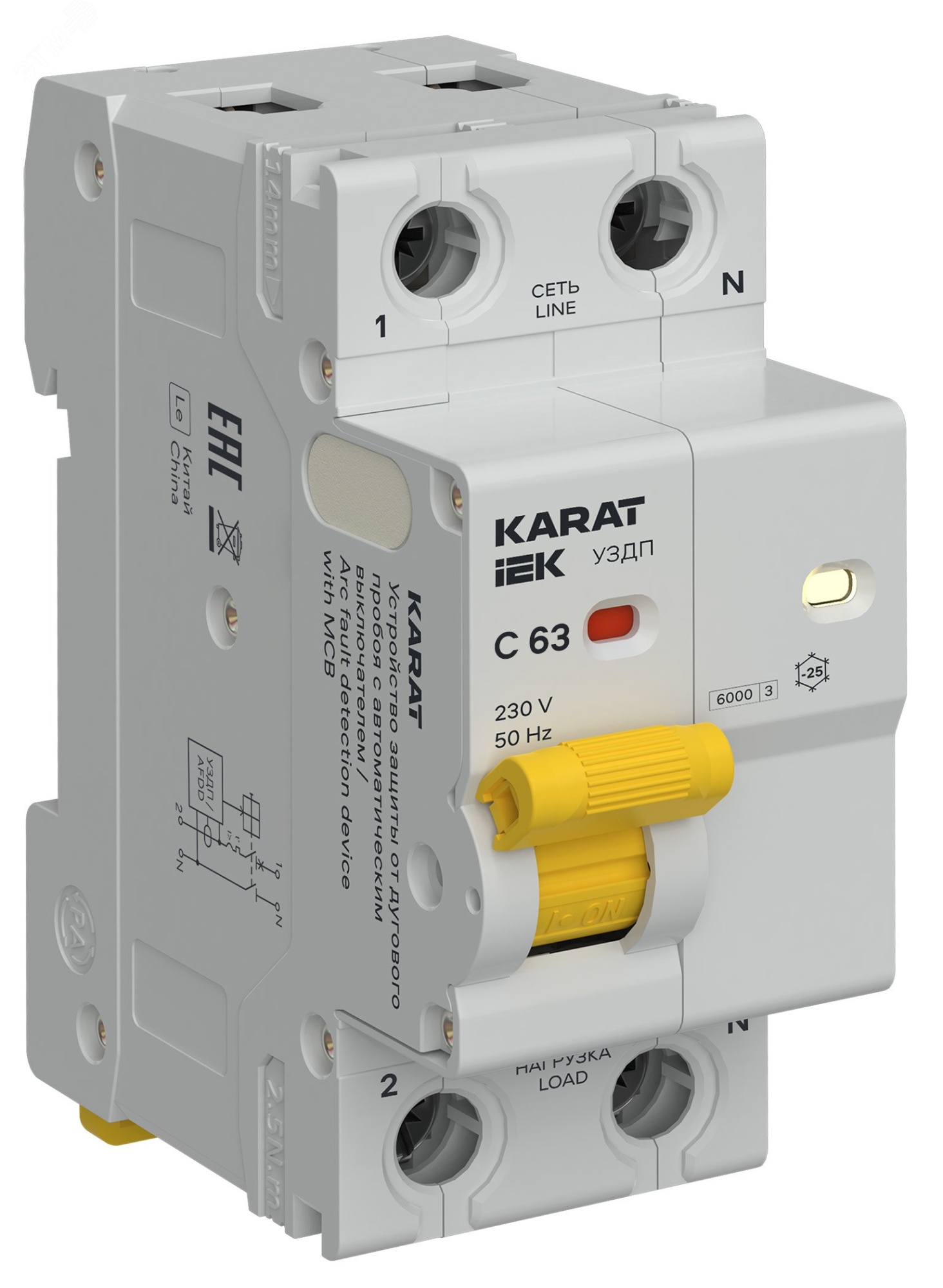 KARAT Устройство защиты от дугового пробоя c автоматическим выключателем 1P+N C 63A IEK KA-DP11-1-063-C