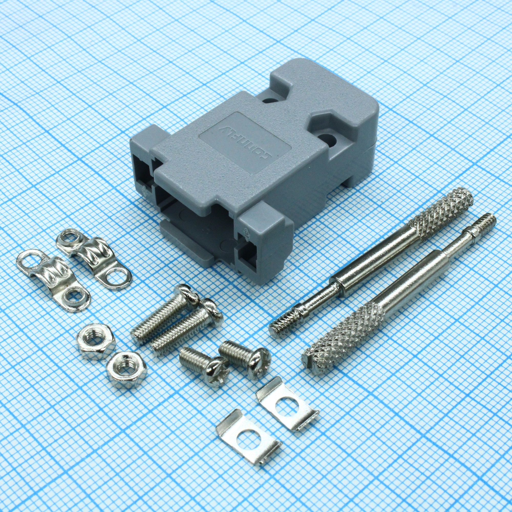 DS1045-09AP1L1-B - Кожух для D-SUB разьема 9 pin с удлиненными винтами, пластик, серый