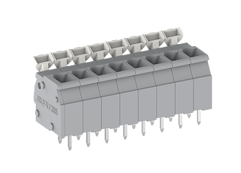 Розеточный разъем на плату 255406 - Клемма, вертикальный подвод кабеля, на плату, шаг: 5.0 мм, 6 полюсов, фиксация провода push-in, исполнение: два вывода на контакт, рычажный зажим, 320V, 24A, цвет: серый