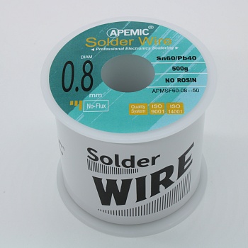 Припой Sn60Pb40 0.8мм 500гр без флюса - Припой проволочный без канифоли ПОС61 0.8мм 500гр. катушка