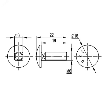 Винт М6х20 с гладкой головкой и квадратным подголовником  INOX CM050620inox