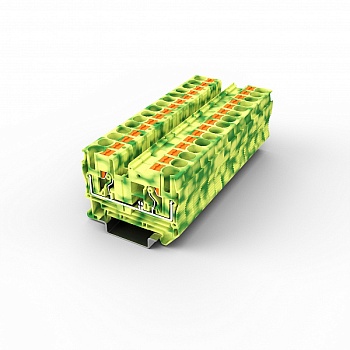 Заземляющая клемма UPT-6PE - Заземляющая клемма, тип фиксации провода: Push-in, номинальное сечение: 6 мм кв., 1000V, ширина: 8,2 мм, цвет: желто-зеленый, тип монтажа: DIN35