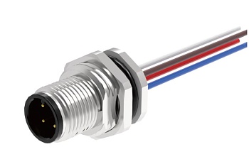 Вилочный разъем в панель M12A05C-MRHS-UC0.5 - Вилочный разъем в панель, 5 полюсов, M12, гайка спереди, с проводом 0,5 метра, A-Code, 4А, 60V, резьба на гайке PG9, резьбовое соединение: латунь, неэкранированный