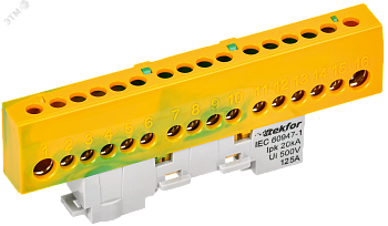 TEKFOR Шина PE земля изолированная на универсальном держателе 8х12-16-ЖЗ IEK TF-NN20-16-KL-K52