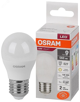 Лампа светодиодная LED Value LVCLP60 7SW/830 7Вт шар матовая E27 230В 10х1 RU OSRAM 4058075579804