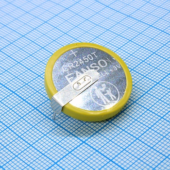 CR2450T-VBY2 - Li, MnO2 батарея типоразмера R24, 3В, 0.6Ач, приваренные радиальные выводы, -40...85 °C