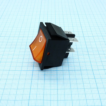 RK1-01 2X1 B/OR"0-" - Выключатель клавишный ON-OFF без подсветки цвет корпуса (черный) цвет кнопки (оранжевый)