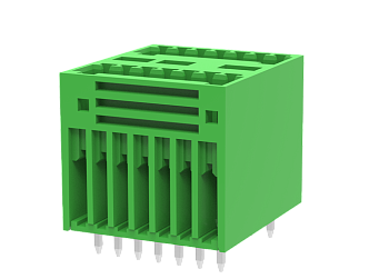Вилочный разъем на плату MC-DPA2.5V10-0002 - Вилочный разъем, вертикальный, 2 этажа, на плату, шаг: 2.5 мм, 10x2 полюсов, фиксация на плате пайкой, исполнение: стандартное, 160V, 4A, цвет: зеленый