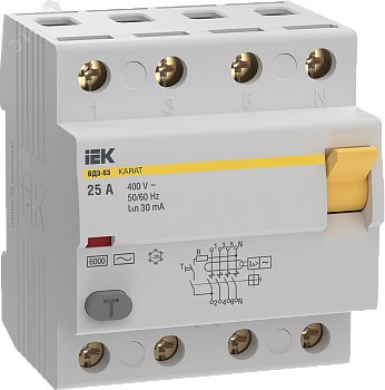 УЗО KARAT ВД3-63 4P 25А 30мА 6кА тип AC MDV20-4-025-030