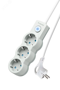 Удлинитель 3х3м ПВС 3х0.75 с защ. шторк. с заземл. IP20 с выкл. 220В 10А 2200Вт бел. YKsm3m-3g-Z-V10A-W