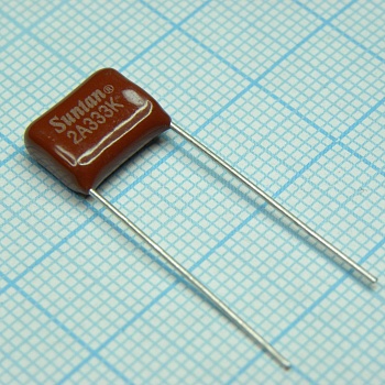 TS02002A333KSB0D0R - Конденсатор металлоплёночный полиэтилентерефталатный 0.033мкФ 100В ±10% (13х6х10мм) шаг выводов 10мм 85°С россыпь