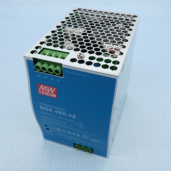 NDR-480-48 - Преобразователь AC-DC на DIN-рейку  480Вт, выход 48В/10A, рег. вых 48…55В, вход 90…264V AC, 47…63Гц /127…370В DC, изоляция 3000В AC, в кожухе  63х125.2х113.5мм, -20…+70°С