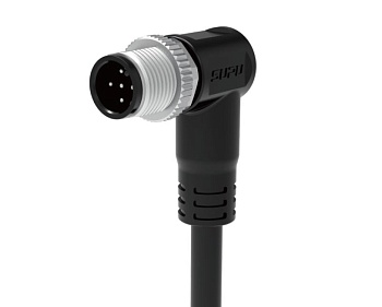 Вилочный разъем с кабелем M12D04Z-MMSRA-UP001B - Вилочный разъем с кабелем, 4 полюса, M12, угловой, длина кабеля 1 м, D-Code, материал оболочки кабеля: PVC, 4А, 250V, корпус из пластика, резьбовое соединение: цинк, неэкранированный