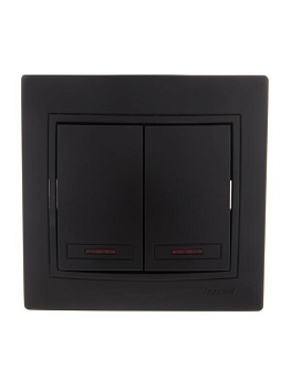 Выключатель 2-кл. 1п СП Mira 10А IP20 с подсветкой со вставкой черн. бархат 701-4242-112