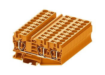 Проходная клемма TC10-3-OG - Проходная клемма, 3 точки подключения, пружинный, номинальное сечение: 10 мм кв., 57A, 1000V, ширина: 10,2 мм, цвет: оранжевый, тип монтажа: DIN