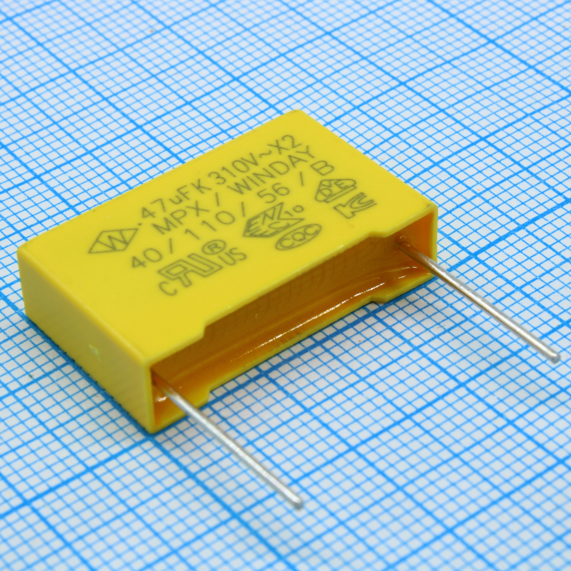 SMXVG474KE2XXAB2315 - Пленочный конденсатор X2, 310VAC,  0.47мкФ ± 10%, размер 26.5 х 7 х 16,5 мм, Р=22.5 мм, +110°C