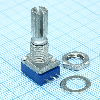 PTD901-2020K-B104 - Резистор переменный 100кОм ±20% 0.05Вт(1/20Вт) металлический вал со шлицом 6мм (27.05х9.5 х11.3мм) горизонтальные выводы