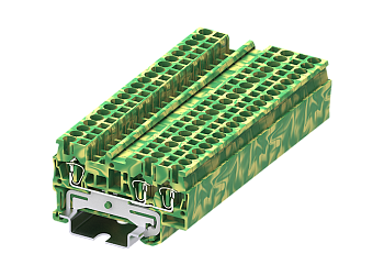 Заземляющая клемма TC2.5-3-PE - Заземляющая клемма, 3 точки подключения, пружинный, номинальное сечение: 2,5 мм кв., ширина: 5,2 мм, цвет: желто-зеленый, тип монтажа: DIN 35