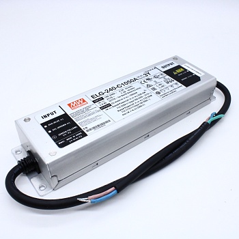 ELG-240-C1050A-3Y - AC-DC, 239.4Вт, IP65, вход 100…305В AC, 47…63Гц/142…431В DC, ККМ, выход 114…228В/1050мА, рег. напряжения/тока, изоляция 3750В AC, в кожухе 244х71х37.5, -40…+70°С, с проводом заземления