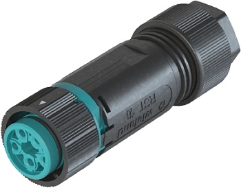 Разъём RST16I5  S B1 ZW4S A TB - Розеточный разъем на кабель диам. 10-14,5 мм, IP68(69k), 5 полюсов, цвет: бирюзовый, номинальные характеристики: 250V+PE 16A, серия gesis RST MINI