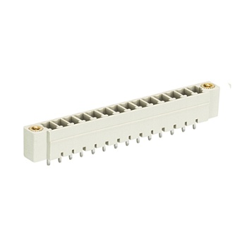 Вилка Wiecon 8813 S / 14 GF - Вилочный разъем, вертикальный, на плату, с монтажными фланцами, шаг 3,81 мм, 14 полюсов, фиксация на плате пайкой, 250V, 8А, без маркировки, цвет: серый, серия 8813 S GF