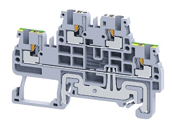 Этажная клемма CPDLG1.5 - Этажная клемма, нижний ряд с заземлением, тип фиксации провода: push-in, номинальное сечение: 1,5 мм кв., 15A, 500V, ширина: 3,5 мм, цвет: серый, тип монтажа: DIN 35