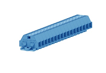 Клемма мини 241334 - Мини клемма, боковой подвод кабеля, 4 точки подключения в клемме, тип фиксации провода: пружинный, номинальное сечение: 2,5 мм кв., 24A, 500V, цвет: синий, тип монтажа: монтажные фланцы