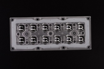 ALST173D12LED5050T3M - Групповая прямоугольная линза 2x6 на 12 светодиодов 3030/3535/5050, эфф=93%, диаграмма T3 , 173x71.4mm   H:9,38mm, PMMA