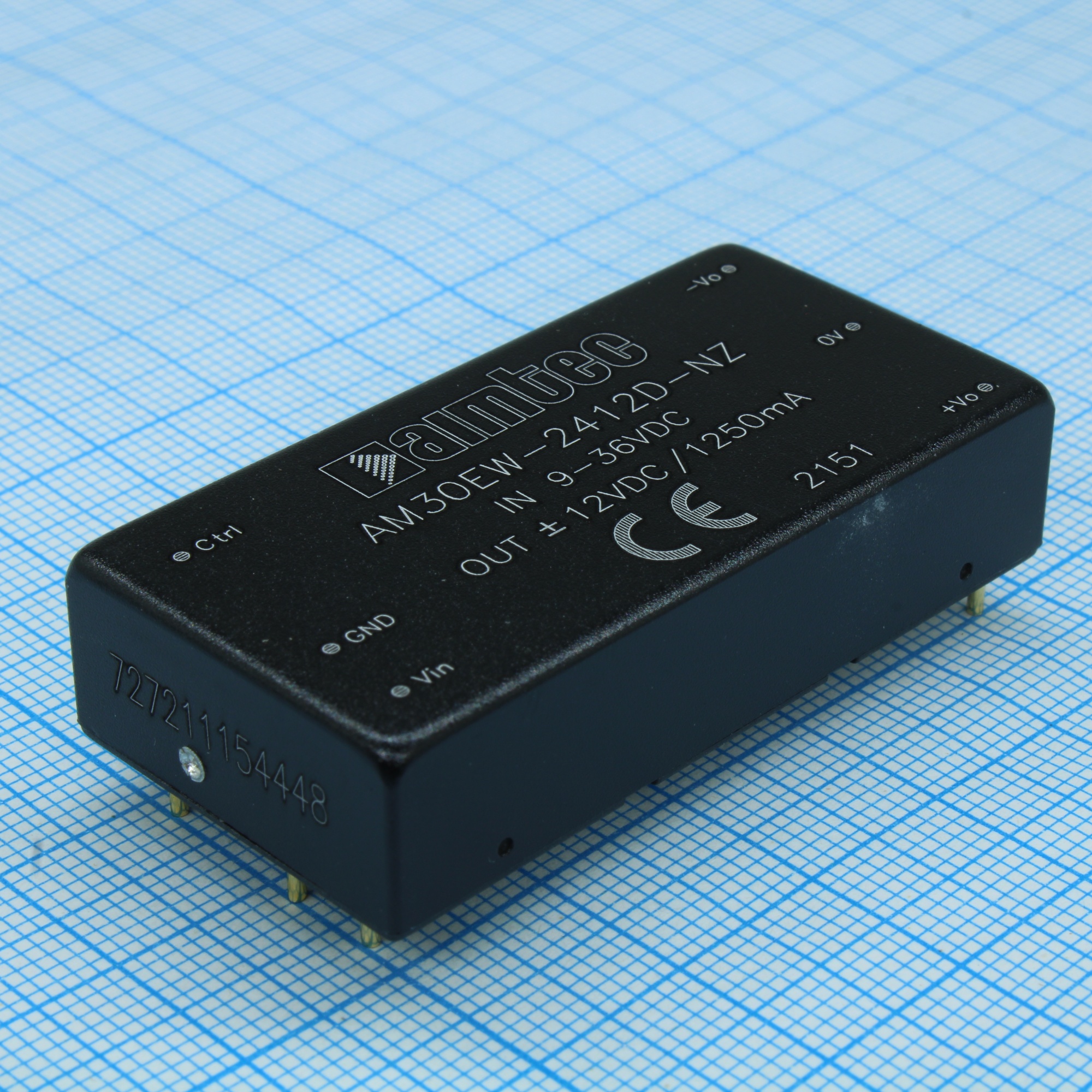 AM30EW-2412D-NZ - DC/DC преобразователь 30 Вт  вход 9~36В  двуполярный выход -12В12В  ±1.25А   -40~80 ?C, дерейтинг при 50 ?C1500VDC 1500VDC   MTBF 1000000 часов  КПД 89 %  ёмк. нагрузка макс.1250 мкФ  корпус 2x1, алюминиевый сплав  установка на печатную 