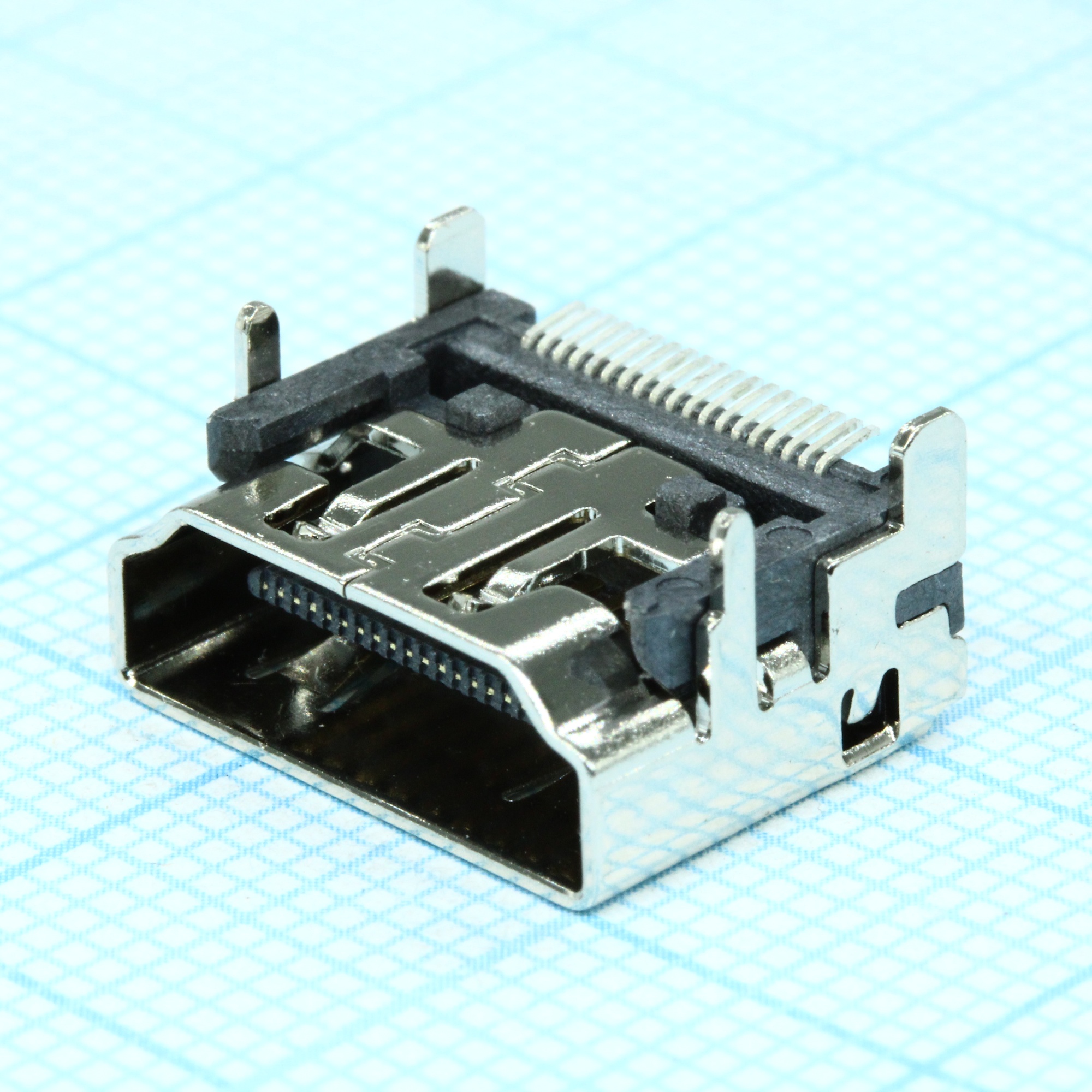 DS1114-BN0XR - Разъем HDMI розетка угловая на плату, 19 контактов, SMD