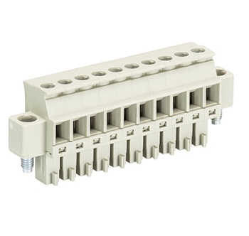 Розетка Wiecon 8813 B / 10 VR F OB - Розеточный разъем, прямой, на кабель, с монтажными фланцами, шаг 3,81 мм, 10 полюсов, номинальное сечение: 1,5 мм кв., винтовая фиксация провода, 250V, 8А, без маркировки, цвет: серый, серия 8813 B VRF