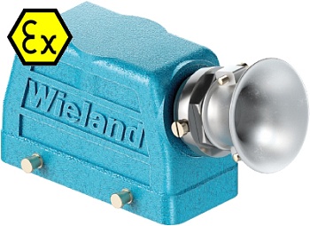 Крышка разъема Ex 70.353.1636.3 - Крышка разъема на кабель, типоразмер 16B, взрывозащищита, без уплотнителя, 1 кабельный ввод M32x1,5, с разгрузкой на изгиб, IP54, с боковым расположением, без защелок (упоры для двух защелок), материал корпуса: цинковый с