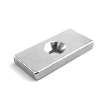 Магнит неодимовый прямоугольник 20х10х3мм с зенковкой 6.5х3мм (блист.2шт) 72-3702 - Магнит неодимовый