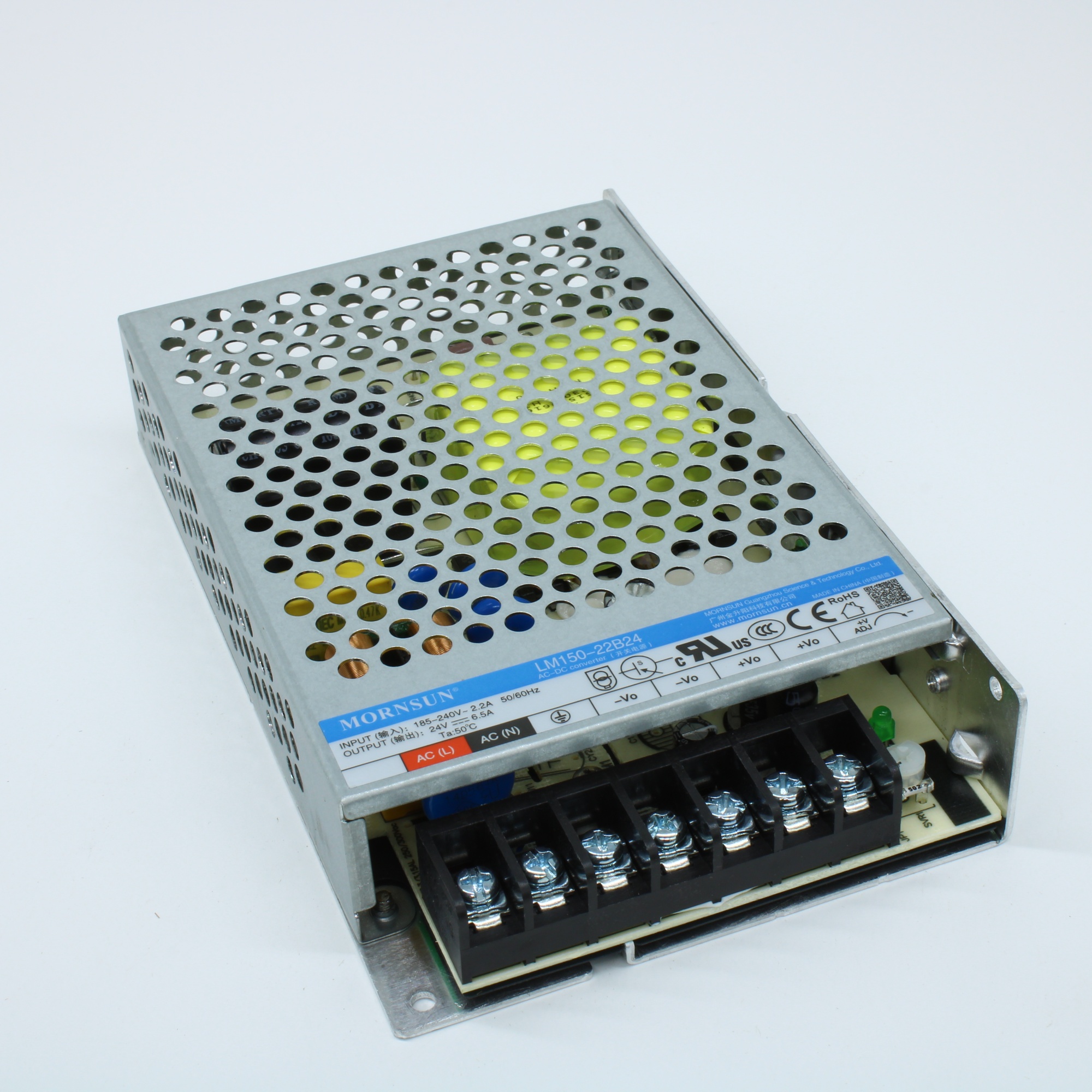 LM150-22B24 - AC-DC, 150Вт, вход 85...264В AC 47...63 Гц, выход 24В/6.5А, изоляция 4000В AC, в корпусе на шасси, -30...+70°C