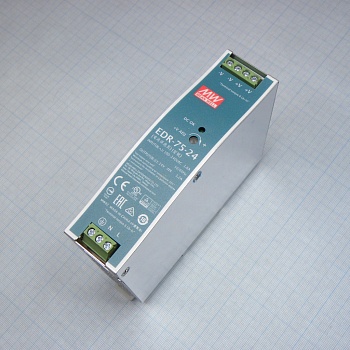 EDR-75-24 - AC-DC, 76.8Вт, вход 90…264V AC, 47…63Гц /127…370В DC, выход 24В/3.2A, рег. вых 24…28В, изоляция 3000В AC, в кожухе на DIN-рейку 32х125.2х102мм, -20…+60°С