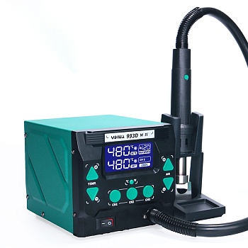 YIHUA 993D M-IV - Термовоздушная паяльная станция 1000Вт, температура 100~500°С, компрессорная подача воздуха 120л/мин