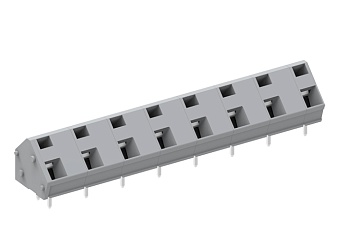 Клемма на плату 256901 - Клемма, подвод кабеля 45 град., на плату, шаг: 10.0 мм, 1 полюс, фиксация провода пружинная, исполнение: два вывода на контакт, 1000V, 24A, цвет: серый