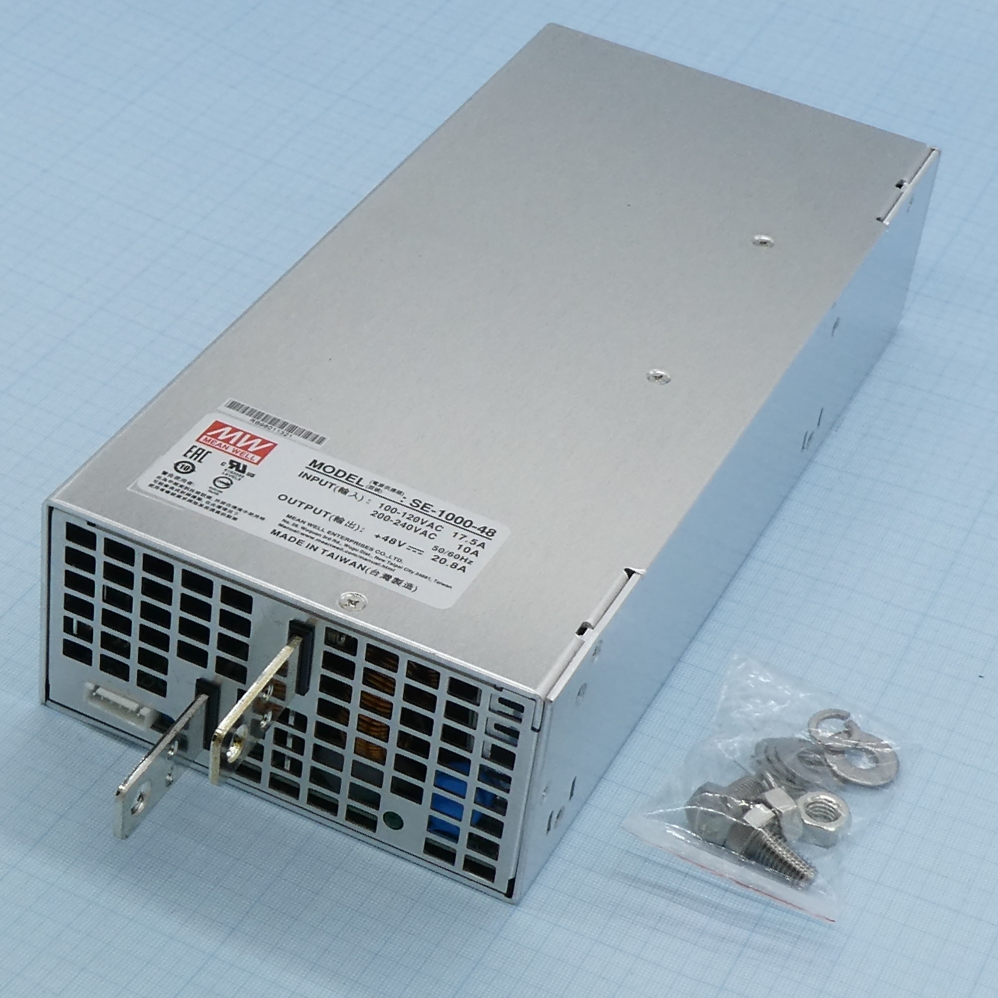 SE-1000-48 - AC-DC, 1000Вт, выход 48В/0…20.8A, рег. вых=-5+10%Uном, вход 180...264VAC, 47...63Гц / 254...370VDC, изоляция 3000В AC, в кожухе 278x127х63.5мм, -20…+60°С